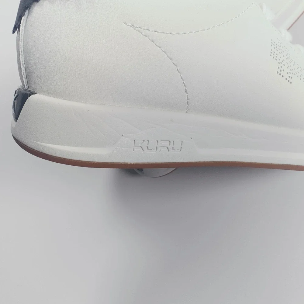 Kuru Roam Women‎ 8.5 Bright White Jet Black Leather Orthopedic Sneakers Low Top